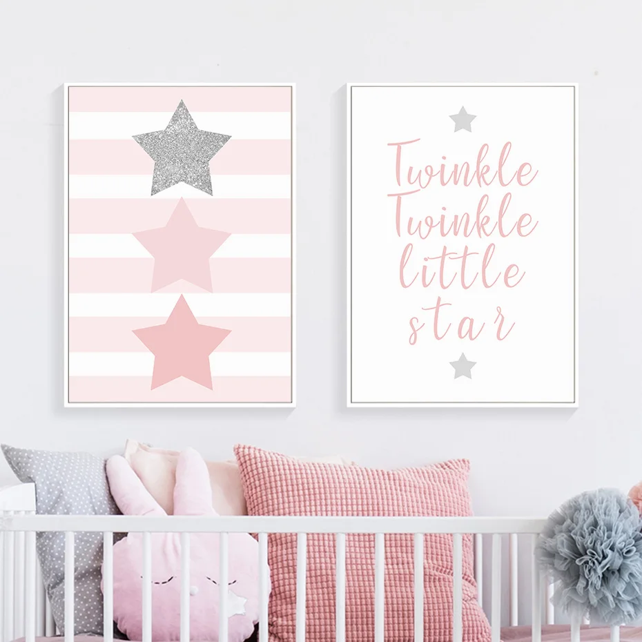Современные розовые маленькие звезды для девочек картины холст печать Постер и