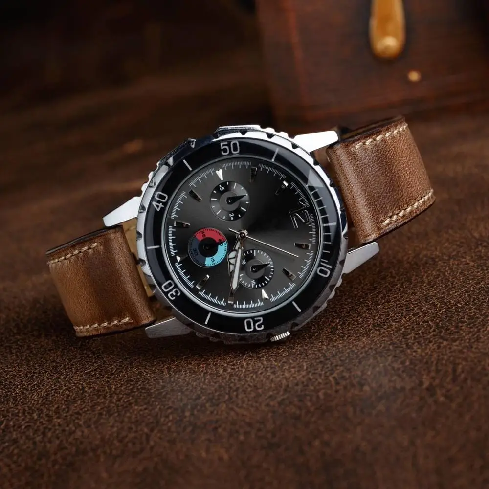 BISONSTRAP Watch Strap 18mm 19mm 20mm 21mm 22mm 23mm 24mm with Black Buckle, Horween Leather Watchband Men Women Luxury Wristban