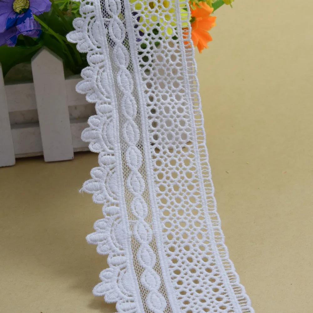 

6cm Width White Cotton Embroidery Lace French Ribbon Fabric Guipure Diy Trims Warp Knitting Sewing Wedding Accessories#2933