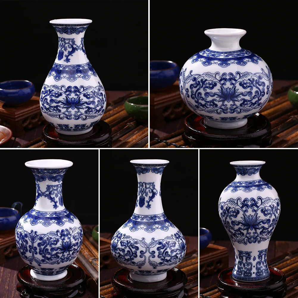 Винтажные керамические вазы для домашнего декора антикварные сине белые