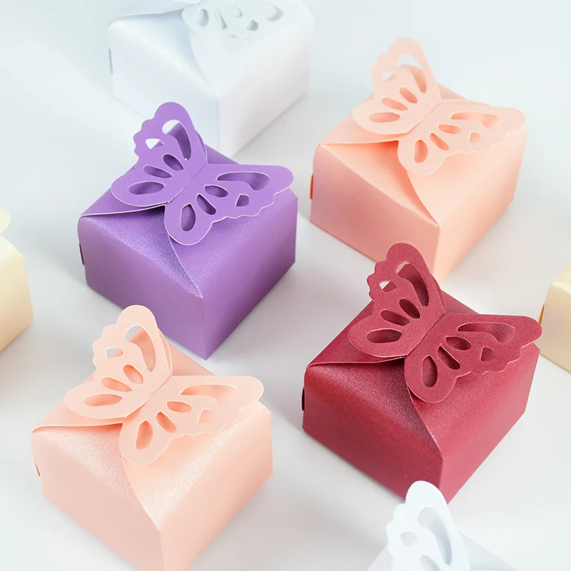 

10pcs Butterfly Candy Box Wedding Pearlescent Paper Box Birthday Party Baby Shower DIY Cookie Gift Packaging Decoration Supplies