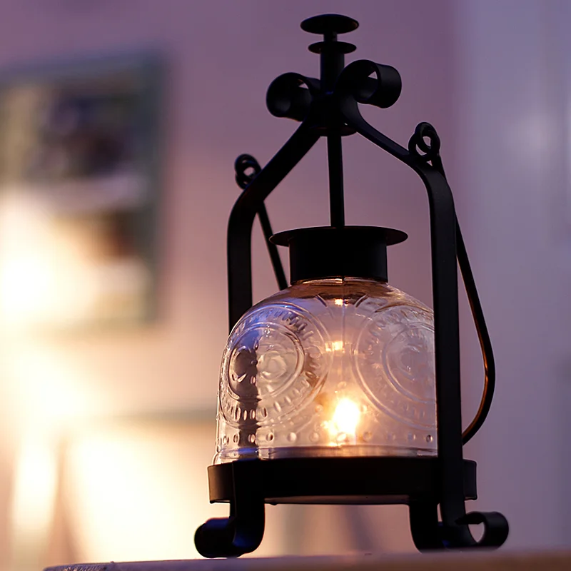 

Creative Crafts Candle Holders Nostalgic Lamp Decoration Vintage Glass Cover Lantern Candlesticks Home Decor Gifts 30ZT293