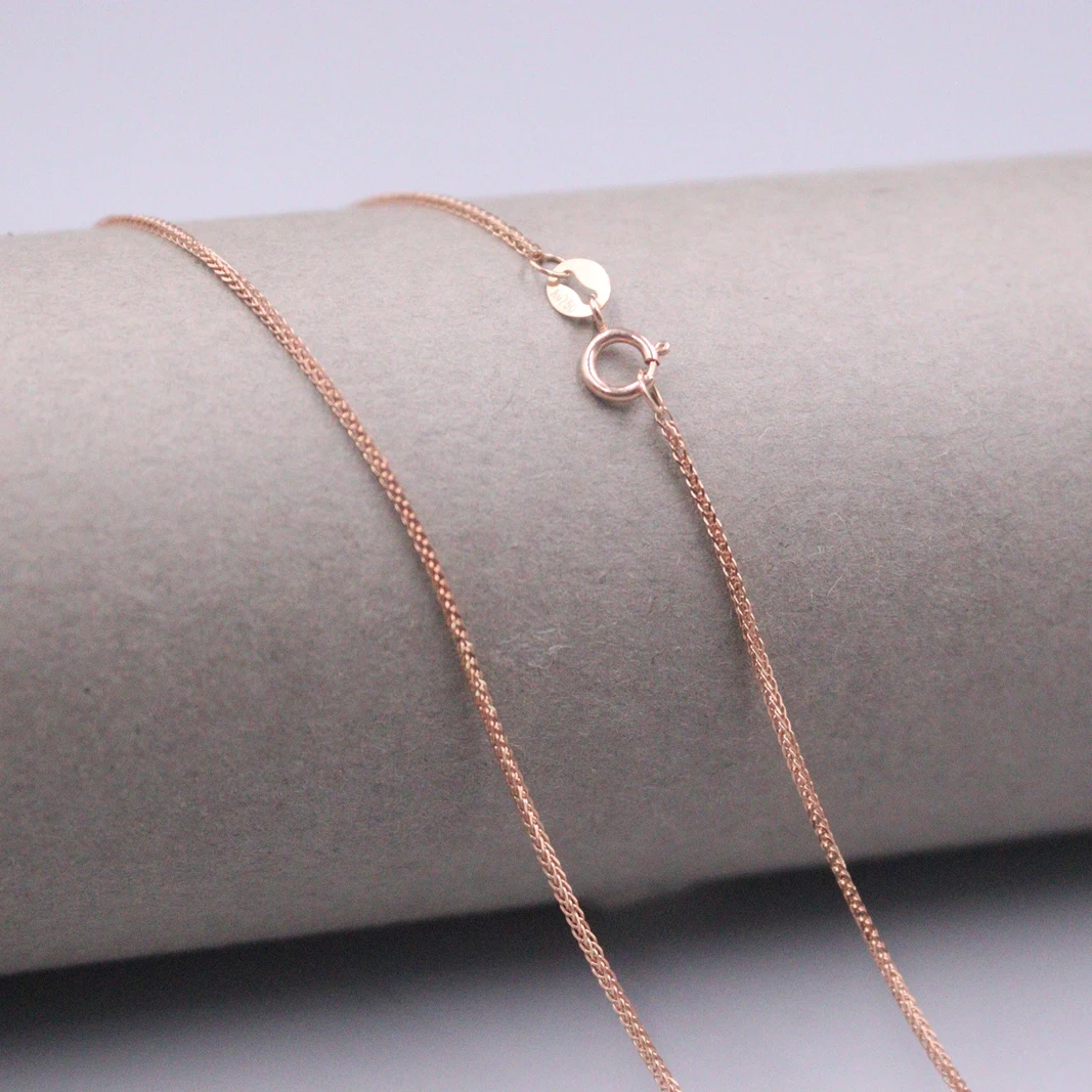 

Au750 Real 18K Rose Gold Neckalce For Women Female 0.8mmW Thin Wheat Chain Choker Gold Necklace 45cm Length