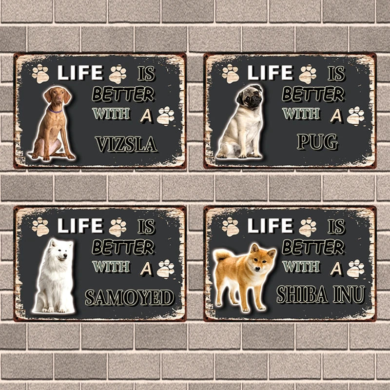 [Kelly66] ПЭТ жизнь лучше с собака самоед Хаски Мопс Оловянная металлическая