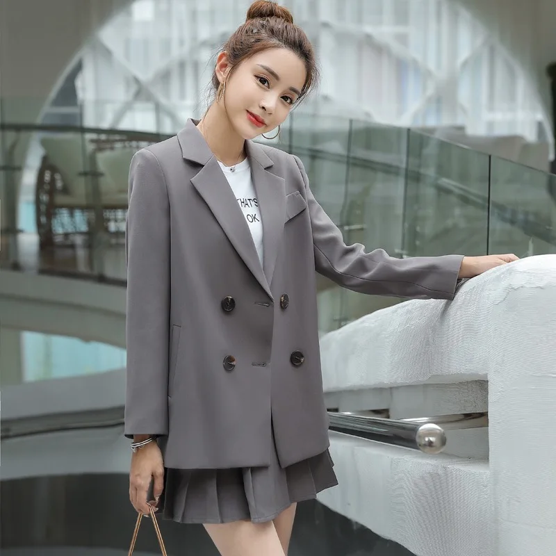 Женская юбка костюм Блейзер с длинными рукавами отложным воротником двубортный