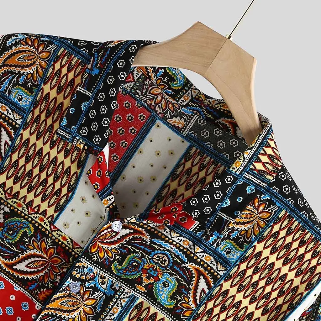 

Mens Vintage Ethnic Style Printing Loose Short Sleeve Stand Collar Casual Shirt Camisa de hombre Chemise pour hommes