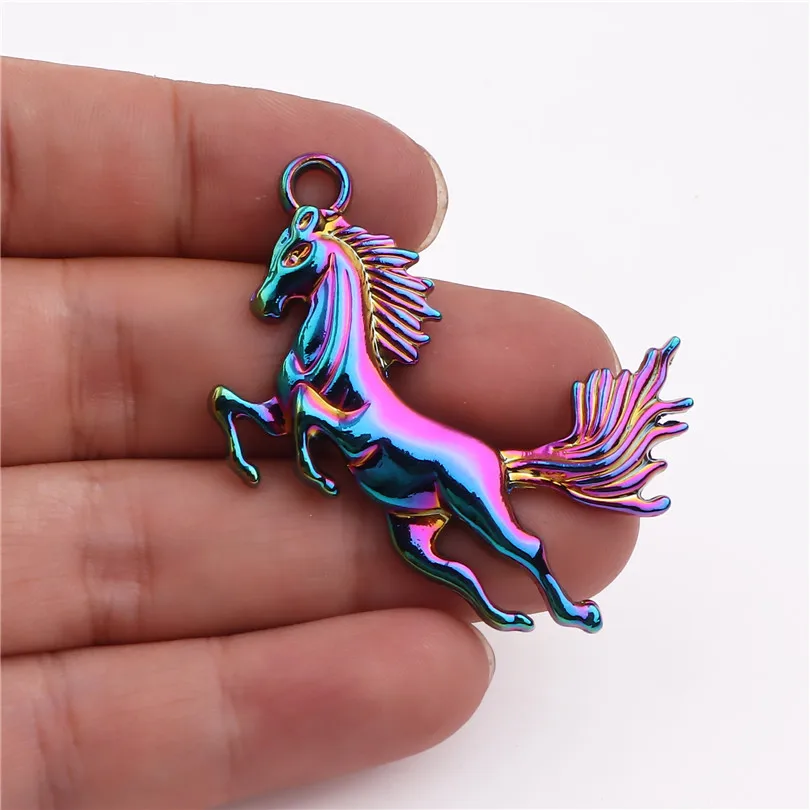 

10pcs Alloy Rainbow Color Running Horse Pendants Charms Animal Zodiac Horse Pendants DIY Accessories Necklace Jewelry