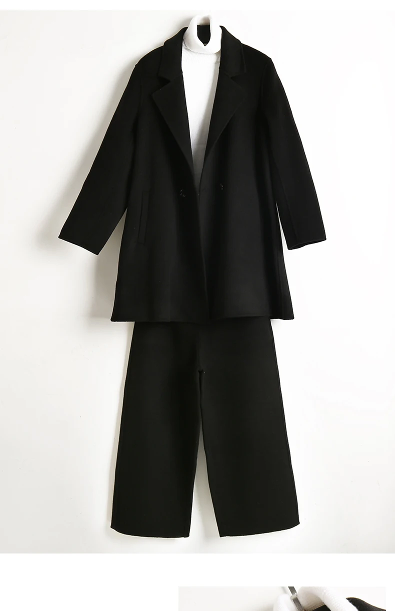 autumn and winter coat pants two sets of women cashmere short coat fashion sexy red cashmere party women's clothing