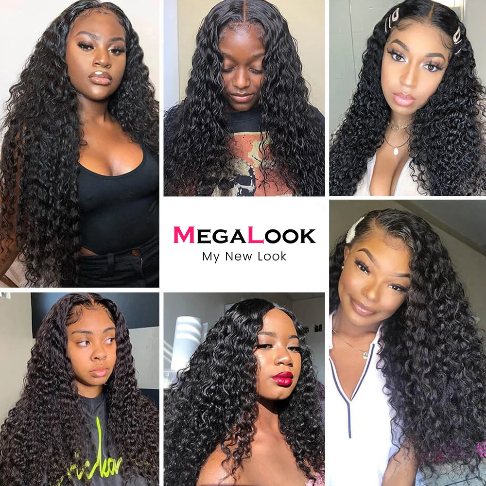 

Brazilian Deep Wave 3 Bundles With Frontal Ear To Ear Lace Frontal With Bundles Megalook Remy Human Hair Bundles With Closure