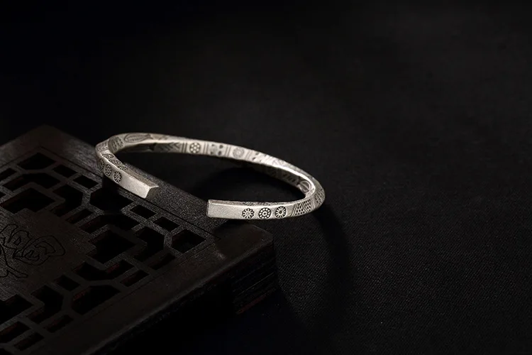 Винтажный настоящий твердый S999 Стерлинговое Серебро запонка с рыбой браслеты для женщин и мужчин витой Тип нарукавник мужской модный ювелирный браслет