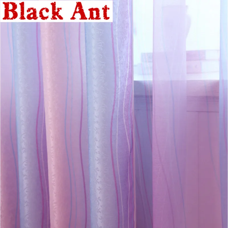 Цветная полосатая фиолетовая занавеска для детской комнаты прозрачная ткань