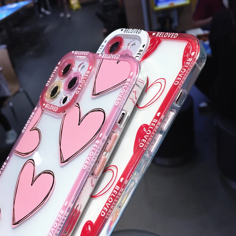 Cute Graffiti Love Heart Clear Phone Case For iPhone 14 Pro Max 13 12 11 X XS XR 7 8 Plus Fashion Transparent Shockproof Cover