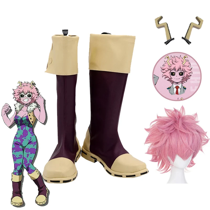 

Обувь для косплея My Hero моя геройская академия, пинки, амидо Мина, кожаные сапоги, сделанные на заказ, парик амидо Мина, рога, короткие синтети...