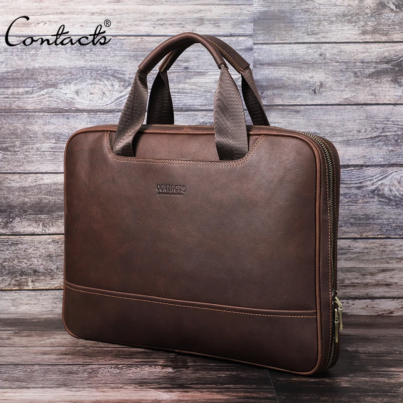 Leather Men's Briefcase Business Men Handbag Casual Large Laptop Bag for 13.3'' Vintage Messenger Bags for 15.6'' laptop Bolsas