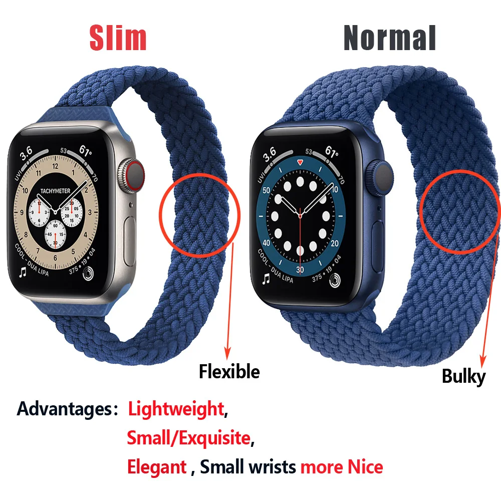 Ремешок соло тонкий плетеный для Apple watch se эластичный тканевый браслет iWatch Series 6 5 4