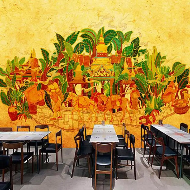 

Custom Size Oil Painting Wallpaper Hotel Living Room Bedroom Western Region Arabian Retro Silk Road Ancient Road Mural