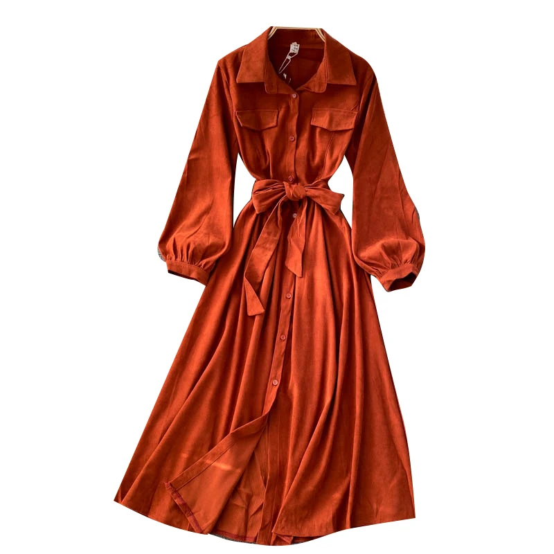 

Hong Kong Style Retro Workwear Trench Coat Dress Lapel Puff Sleeve Loose Lace-up Slimming Yangtong Qin Date Dress