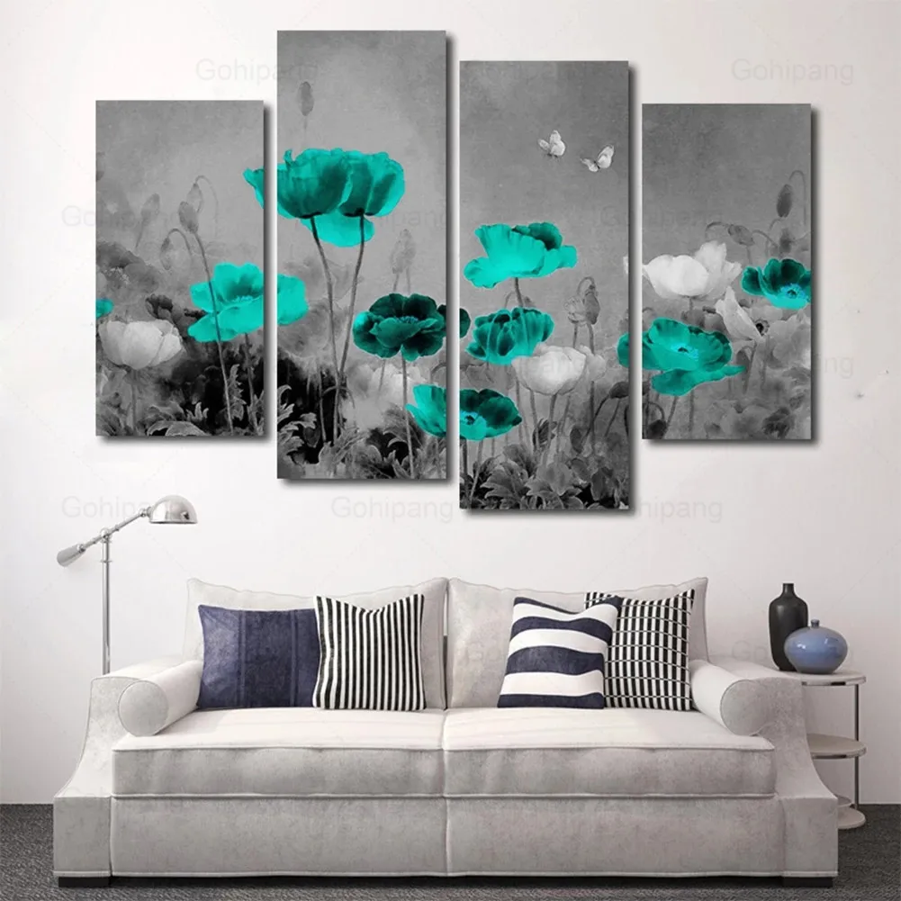 

4 шт. цветочный узор настенные художественные картины современный холст подарок декоративная живопись фон Сделай Сам без рамки Декор для гостиной и дома