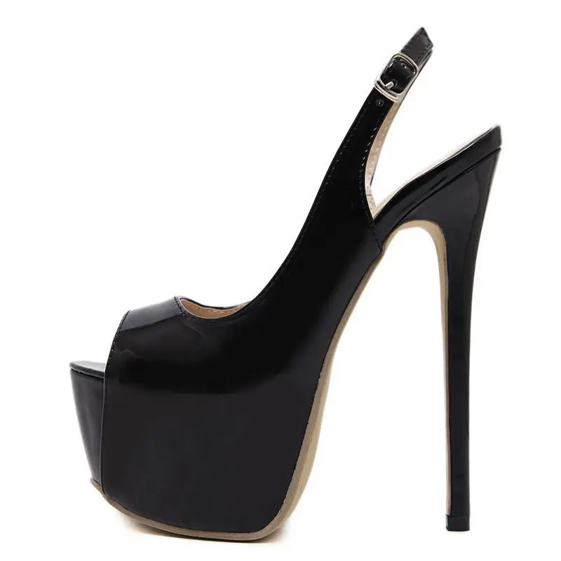

Lady platform shoes large size pumps Patent fashion high heels Buckle strap wedges super high stiletto z247