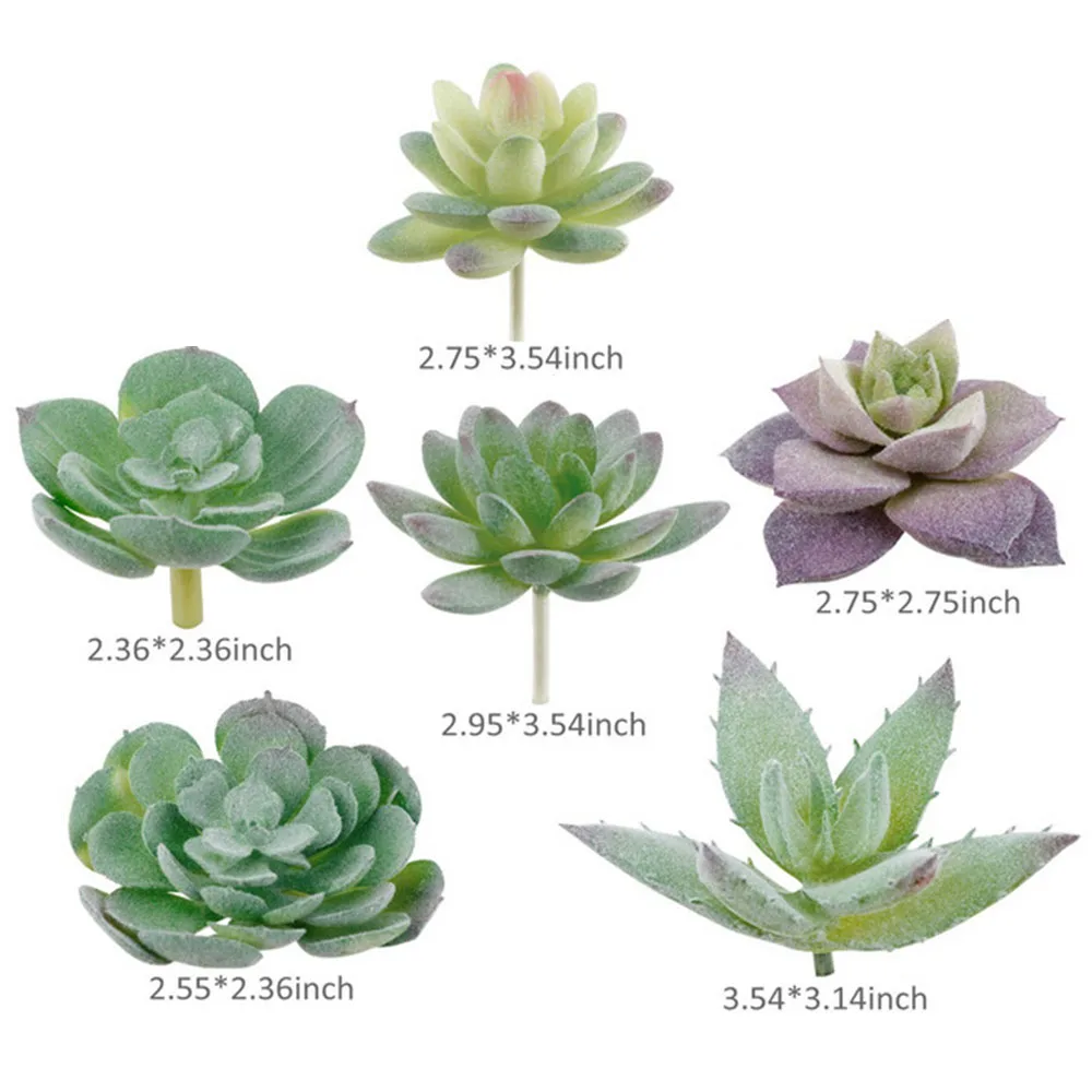 

14Pcs Artificial Succulent Flocked Plant Fake Green Cactuss Lotus Landscape Plastic Without Pot Home Office Table Decor 4-9cm W