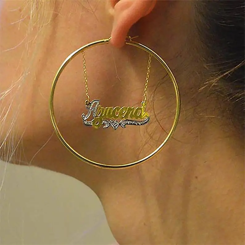 

Custom Hoop Earrings Customized Name Plated Name Earrings Name Hoop Earrings