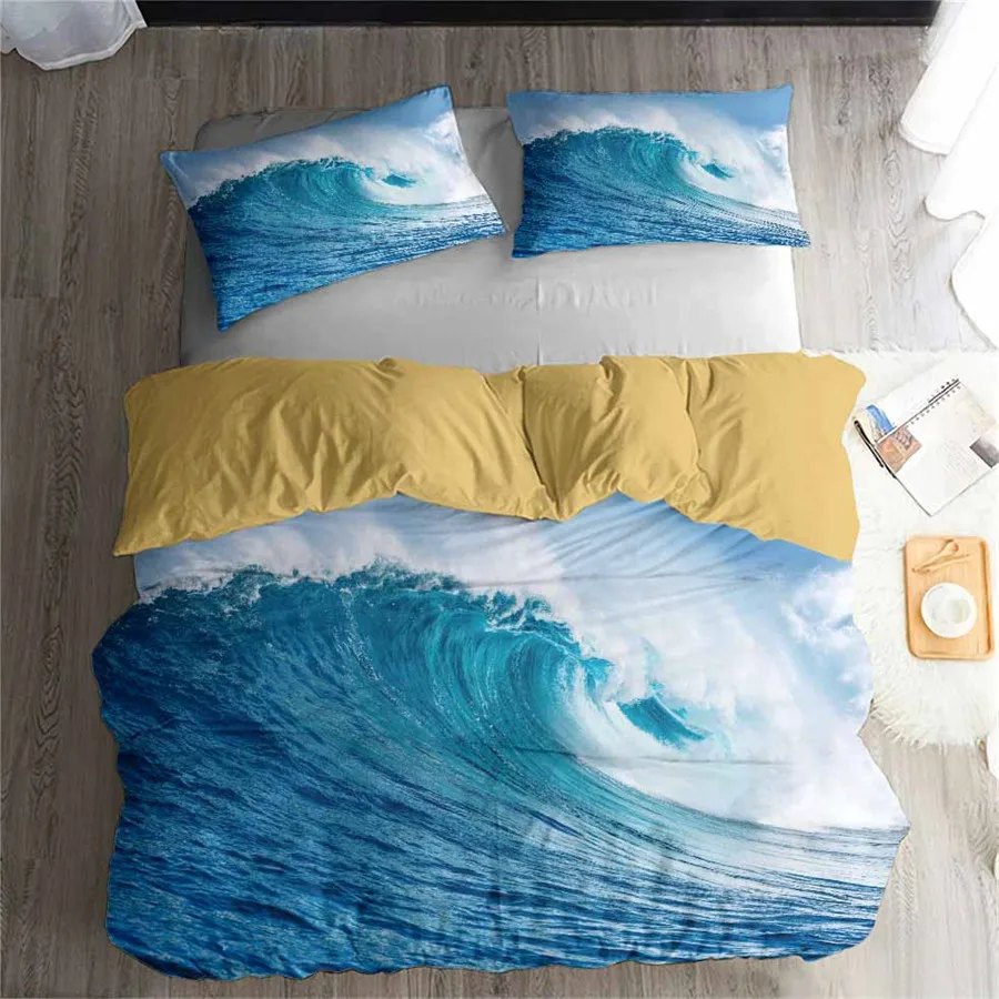 

Комплект постельного белья с 3D рисунком морской волны, пододеяльник, комплект, двуспальный, Королевский, реалистичный Комплект постельного...
