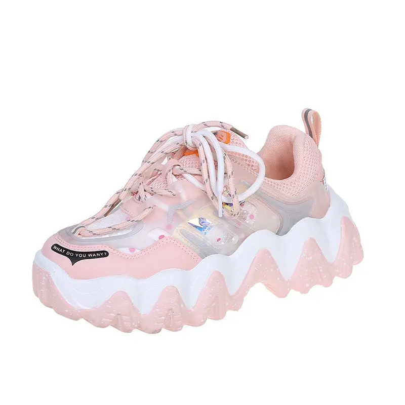 

Women Platform Sneakers Designers Summer Mesh Lace Up Casual Shoes Spring 5.5cm Chunky Sneakers Ulzzang Vulcanized Shoes Woman