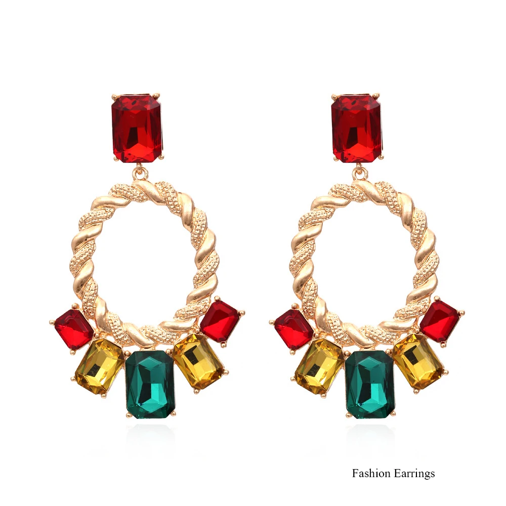 

ZA New Fashion Women Earrings 2021 Trend Metal Crystal Geometry Colorful Drop Earrings Vintage Bohemia Jewelry Accessories Gift