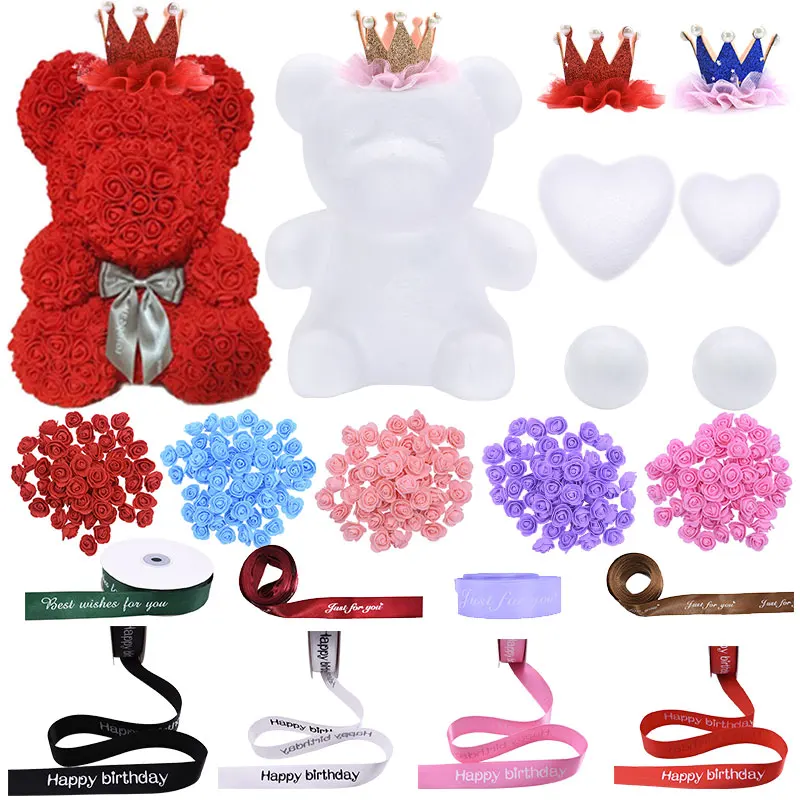 

Polystyrene Foam Teddy Bear Rose Artificial Flower Love Heart Ornaments Wedding Party Decor DIY Birthday Valentine's Day Gifts