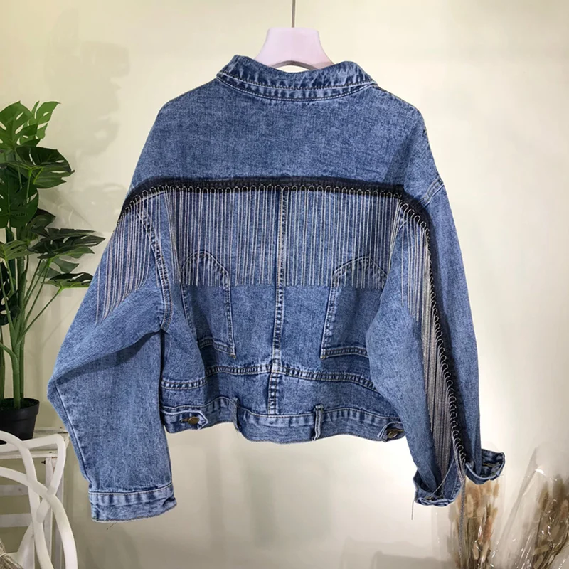 

Jean Spring Autumn Korean 2020 Jacket Women Flare Sleeve Long Tassel Bomber Jackets Casual Short Denim Jacket s