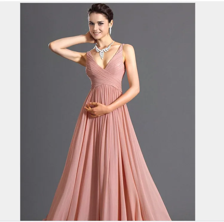 

Sexy Slim Chiffon Maxi Dress Women Summer Floor Length Dress Deep V Open Back KZ043