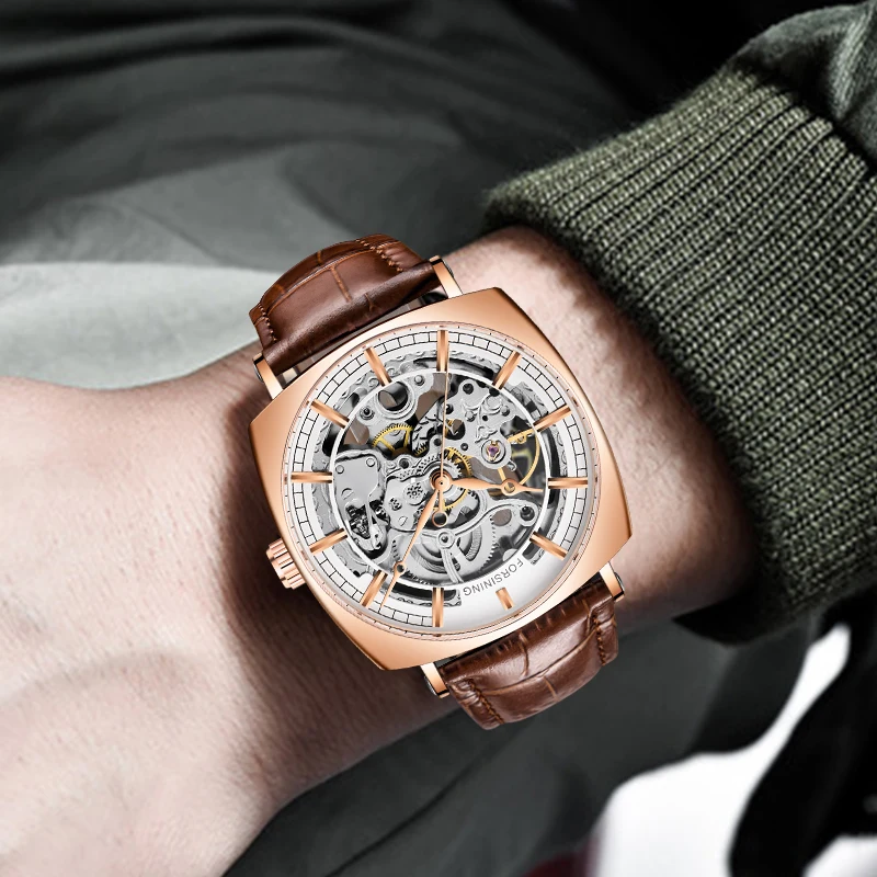 Высокое качество FORSINING Мужские автоматические механические часы из натуральной