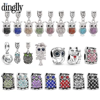 dinglly 2pcs multicolor owl beads animal charm pendant silver color dangle cat beads fit couple bracelets jewelry accessories