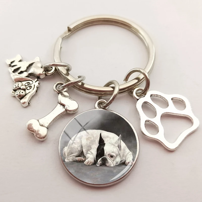 Модный брелок с бульдогом британский Бульдог круглый для рукоделия стеклянный