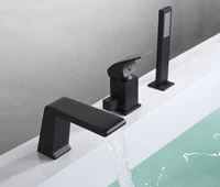 matte black bathtub faucet set mixer single handle mixer tap waterfall spout with brass handshower bath mixer shower