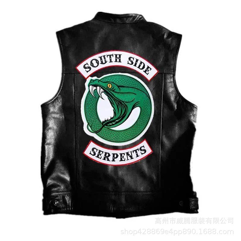 2019 new fashion sons of anarchy embroidery leather rock punk vest cosplay costume black color motorcycle sleeveless jacket free global shipping