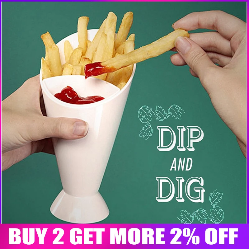 Simple and Practical Home Kitchen Potato Tool Tableware 2 in 1 French Fry Cone with Dipping Cup High Quality | Дом и сад