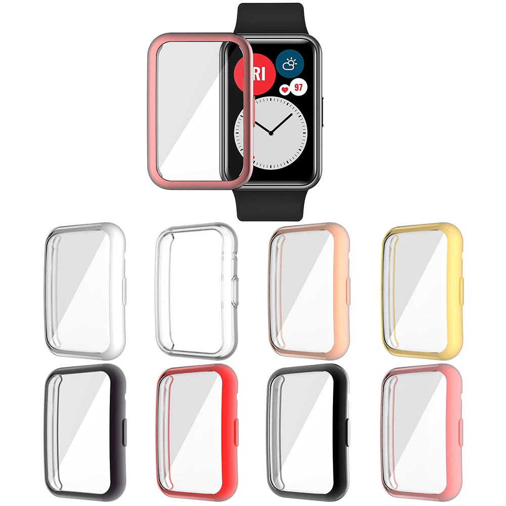 Чехол для часов из мягкого стекла с рамкой Huawei Watch Fit ТПУ чехол полным покрытием