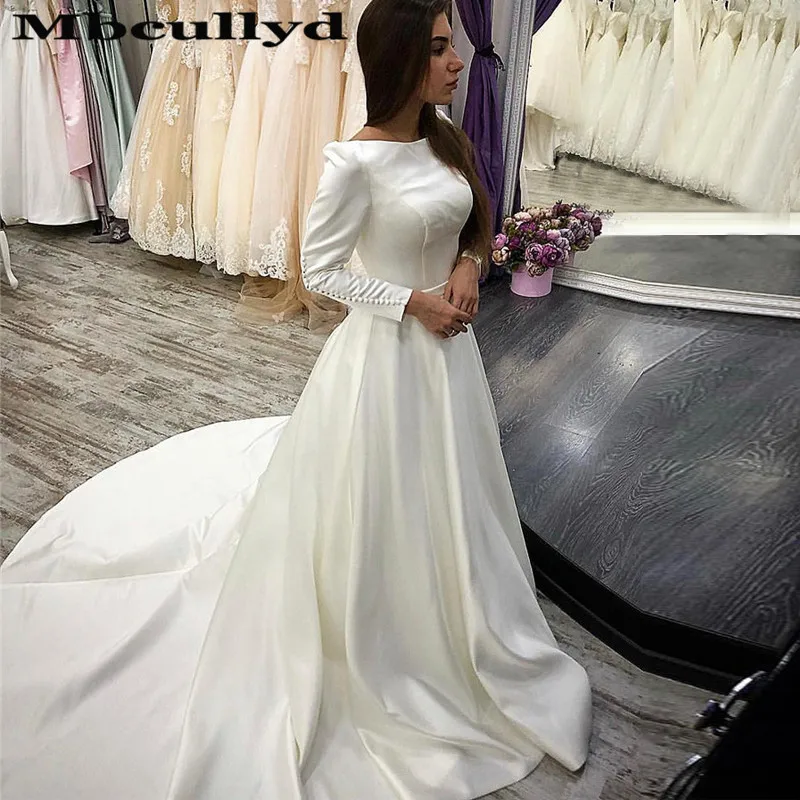 Mbcullyd свадебное платье с длинными рукавами для женщин 2020 Роскошные атласные
