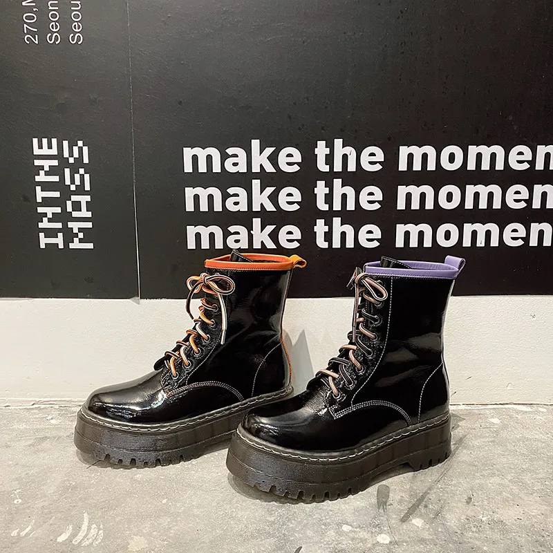 Ботильоны NORBERG из натуральной кожи лакированная воловья кожа на шнуровке средней