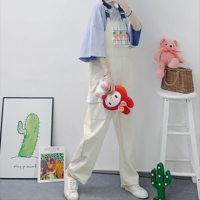 Женские повседневные брюки Harajuku Kawaii розовые клетчатые штаны на бретелях с