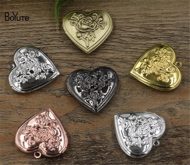 

BoYuTe (10 Pieces/Lot) Metal Brass 29*7MM Heart Locket Flower Rose Floating Photo Locket Pendant