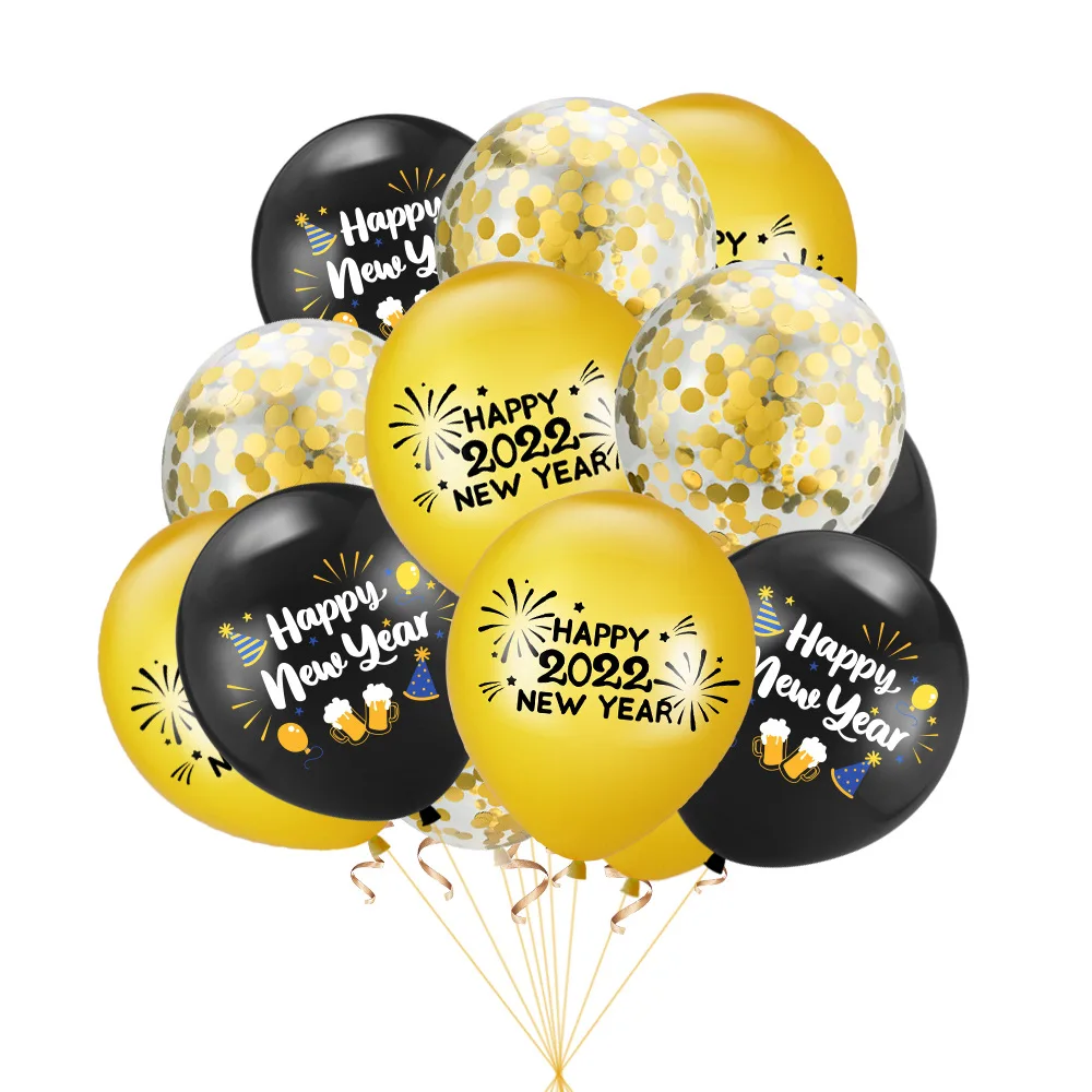 

2022 New Year Party Balloon 15pcs/set 12inch Gold Black Latex Ballon Happy New Year Party Decoration Supplies Round Air Balloon