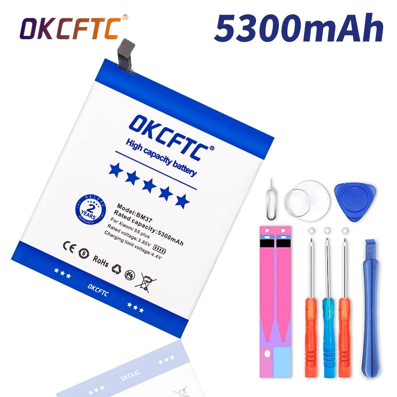 

Original Phone Battery BM37 For Xiaomi 5S Plus Mi5S Plus High Quality 5300mAh Phone Replacement Batteries
