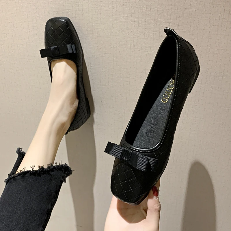 Большие размеры 35 41 женская обувь на низком каблуке Черные слипоны классические