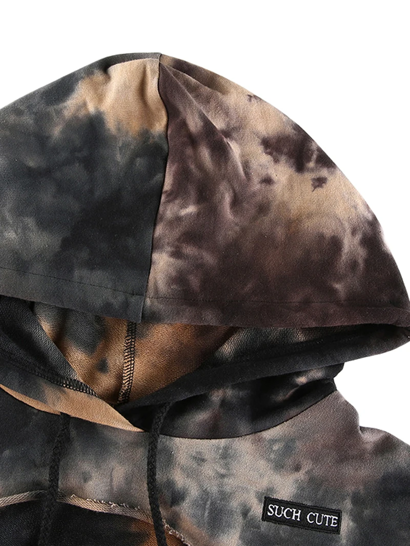 

2021 Women Hoodies Tie Dye Print Hooded Collar Long Sleeve Short Casual Loose Drawstring Sexy Ladies Hot Sale Clothing