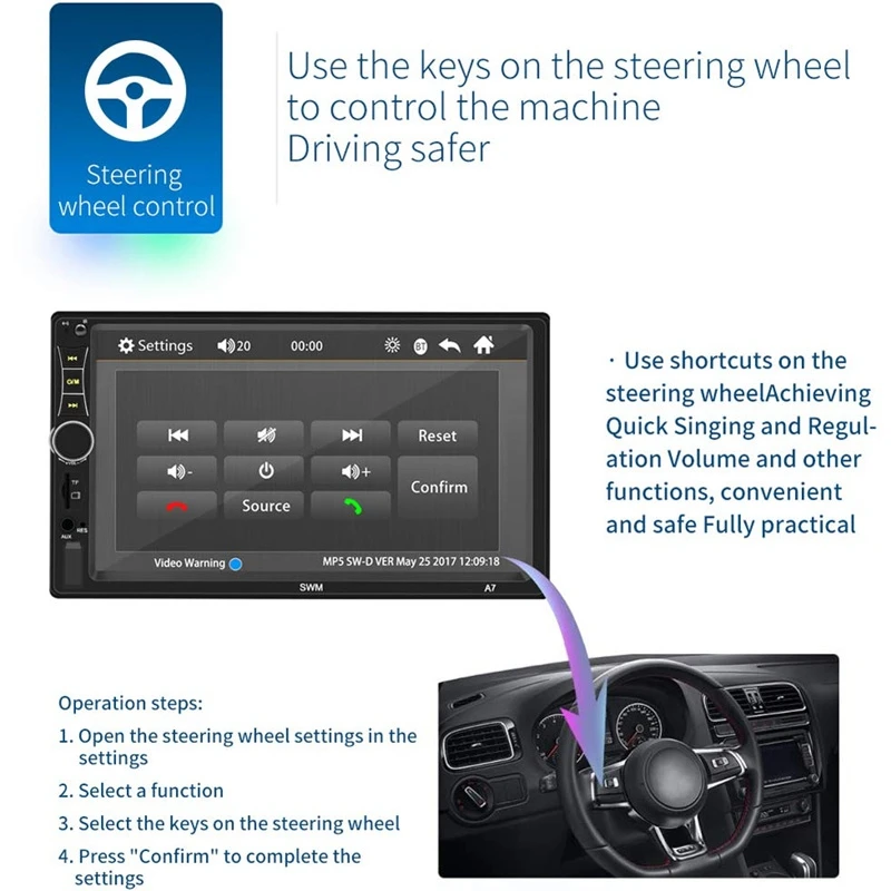 7 дюймов двойной DIN автомобильный стерео проигрыватель с Bluetooth A7 Пресс Экран DVD