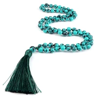 new 108 jamamala blue black pine beaded necklaces for women men 6mm natural stone knotted tassel pendant necklaces jewelry gifts
