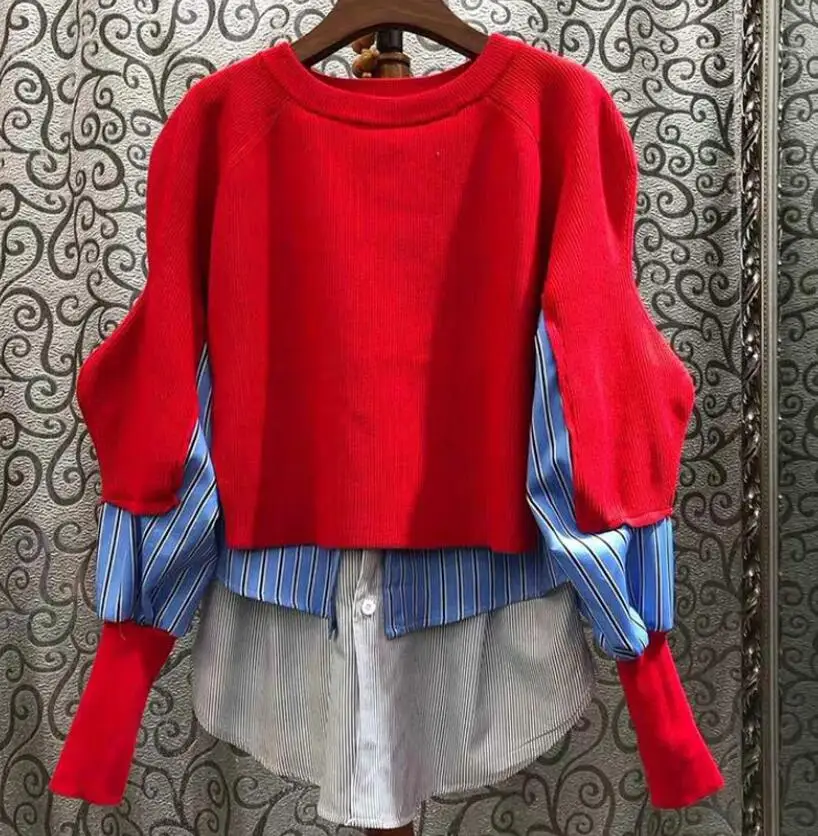 Spring New Fashion Loose Sweater Knitted Shirt Large Size Korean Women Plaid Striped Pullovers Junper Knitwear | Женская одежда