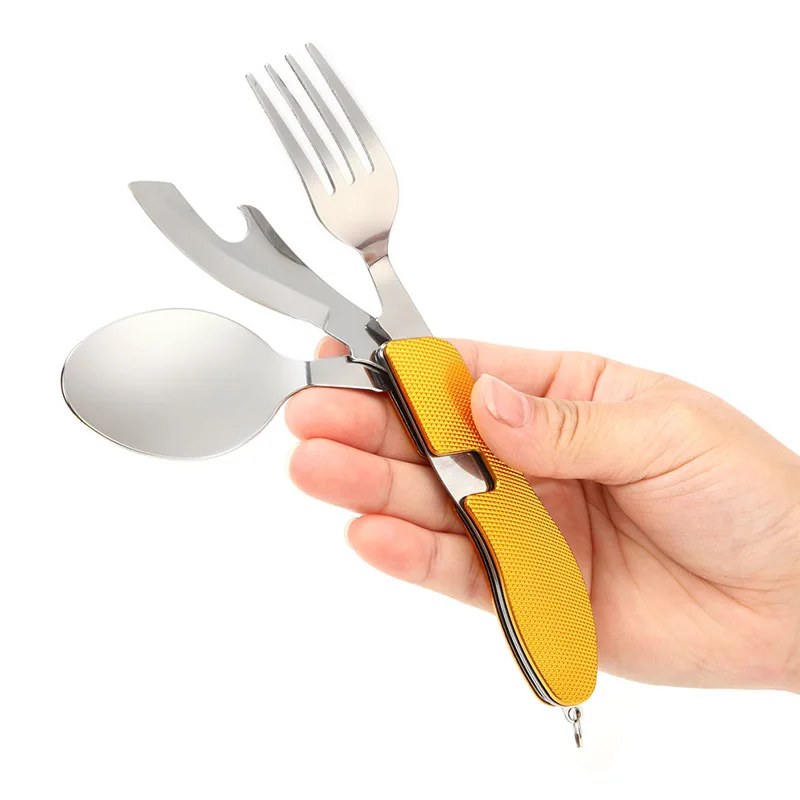 

YOUGLE EDC 3 In 1 Pocket Folding Spoon Fork Bottle Opening Outdoor Kits